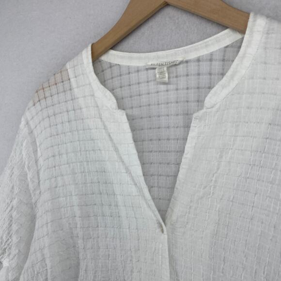EILEEN FISHER Top 1X Organic Cotton Box Voile Boxy Button Up Short Sleeve White - Picture 2 of 13